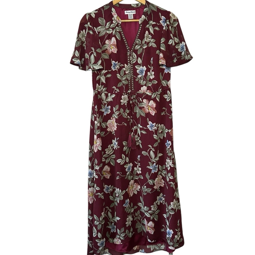TOMMY BAHAMA Women's Painted Petal Midiβ Floral Dress Metallic Embellished XS